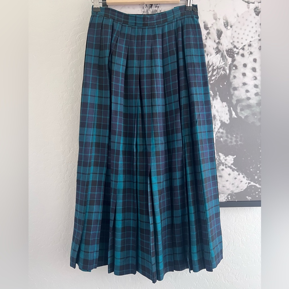 Liz Claiborne Vintage 90’s Plaid Pleated Wool Blend Midi Skirt size 4